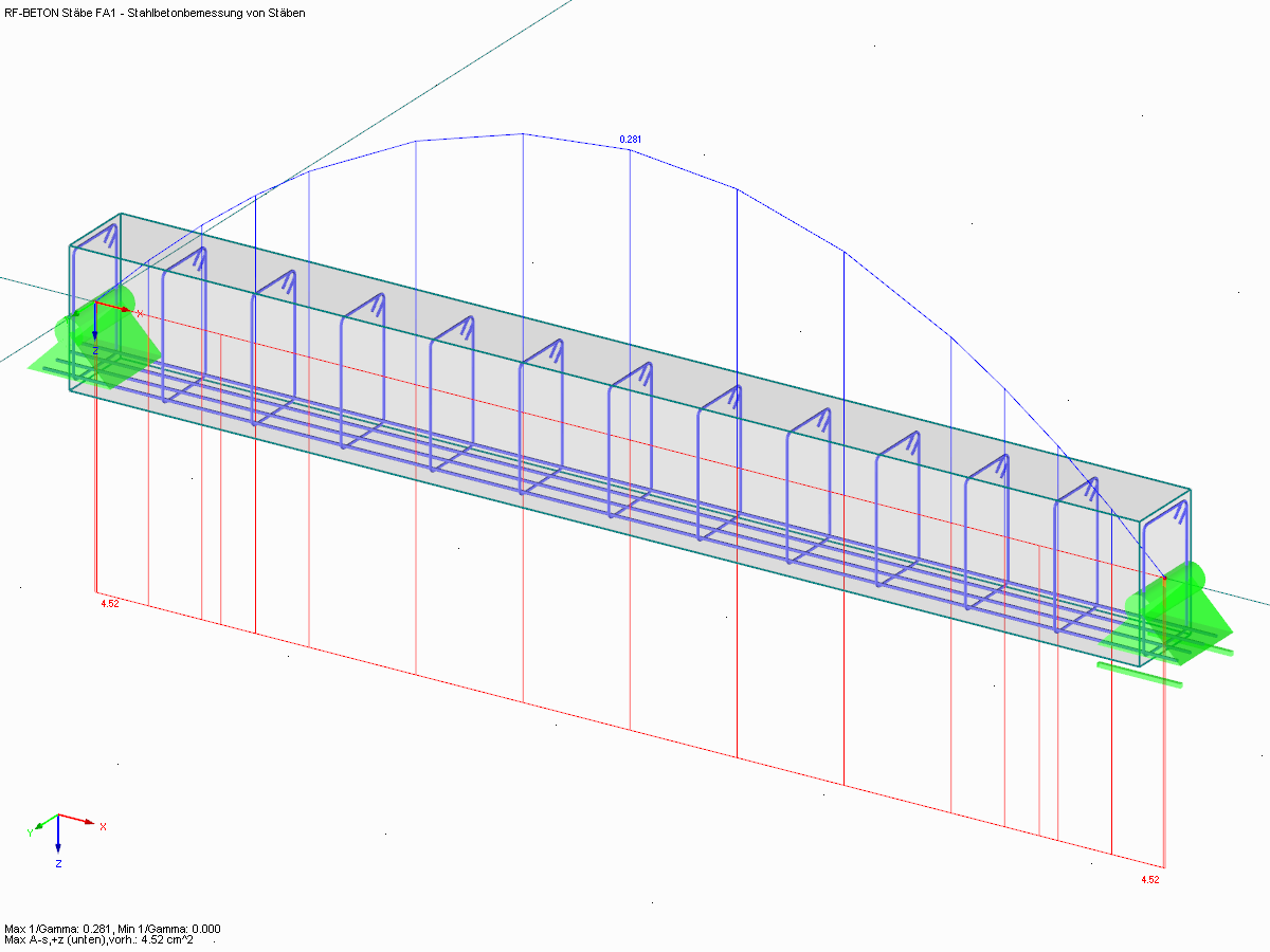 Rendering e distribuzione dell'armatura fornita e rapporto di progetto