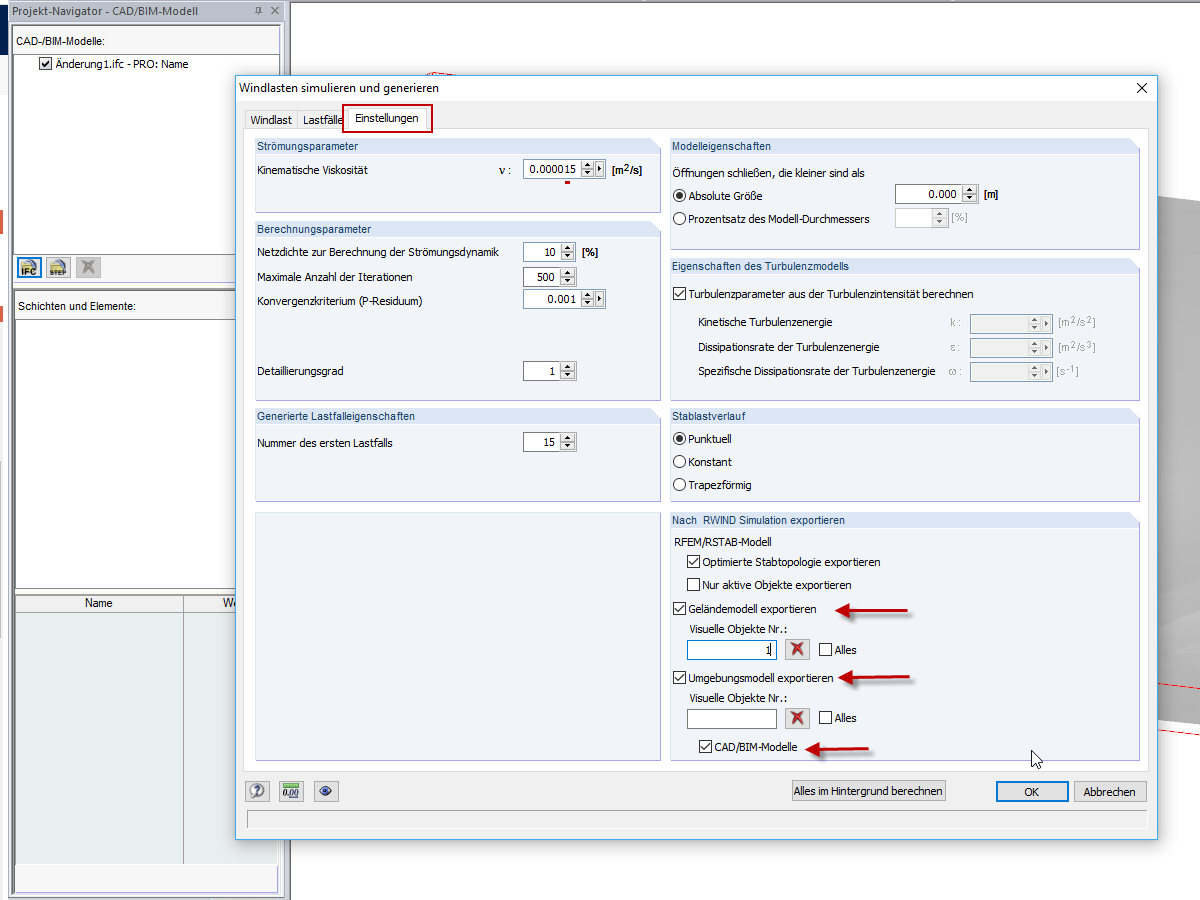 Opzione per esportare oggetti in RWIND Simulation