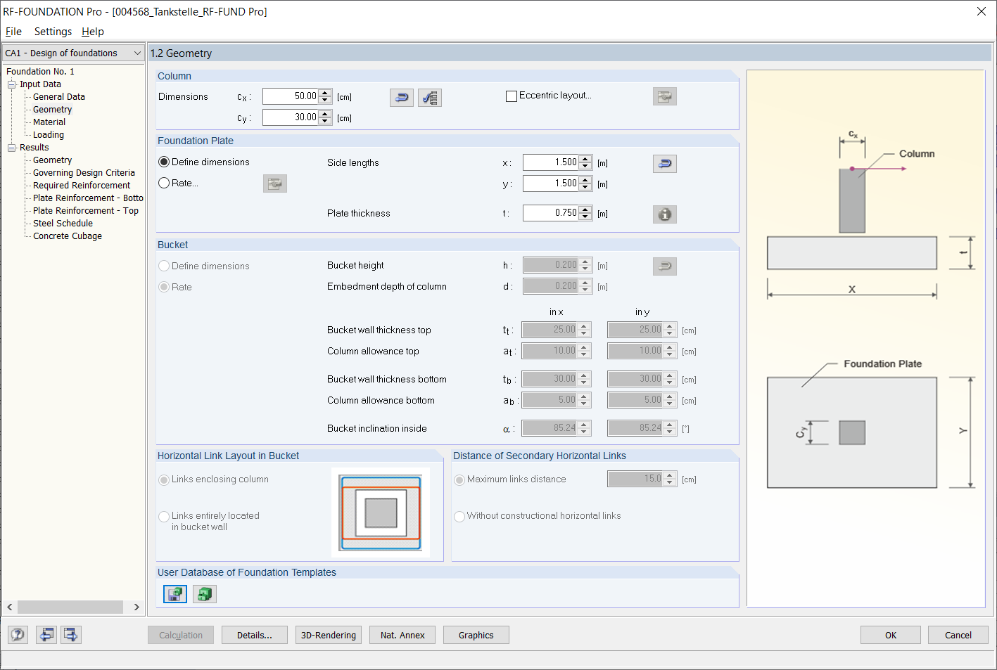 Finestra "1.2 Geometria" in RF-/FOUNDATION Pro