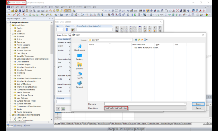 RFEM versioni 5.22.01 e versioni successive che supportano il formato *.du9 (SHAPE-THIN 9)