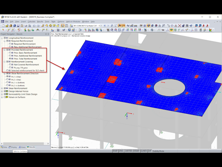 Opzioni nel navigatore dei risultati di RF-CONCRETE Surfaces