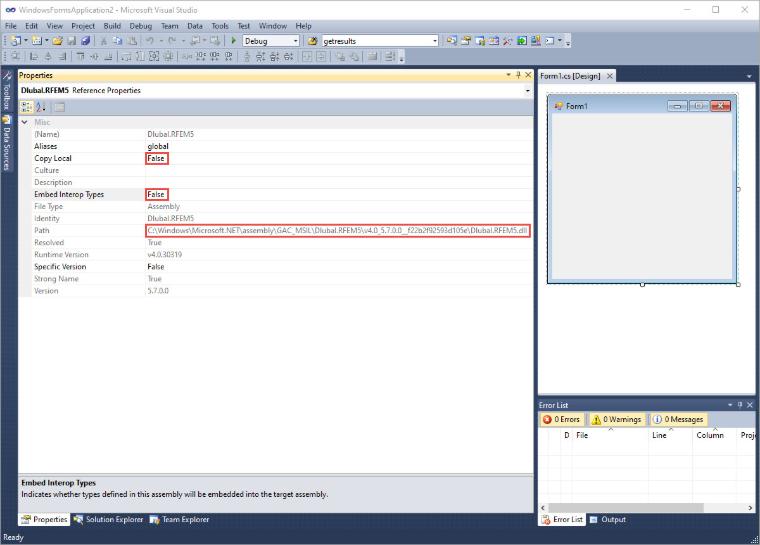 Percorso e proprietà di un Dlubal.RFEM5.dll correttamente integrato