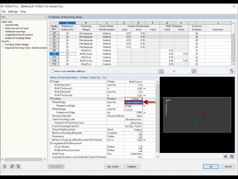 Finestra 1.5 in RF-PUNCH Pro con impostazione dei supporti dell'angolo della parete