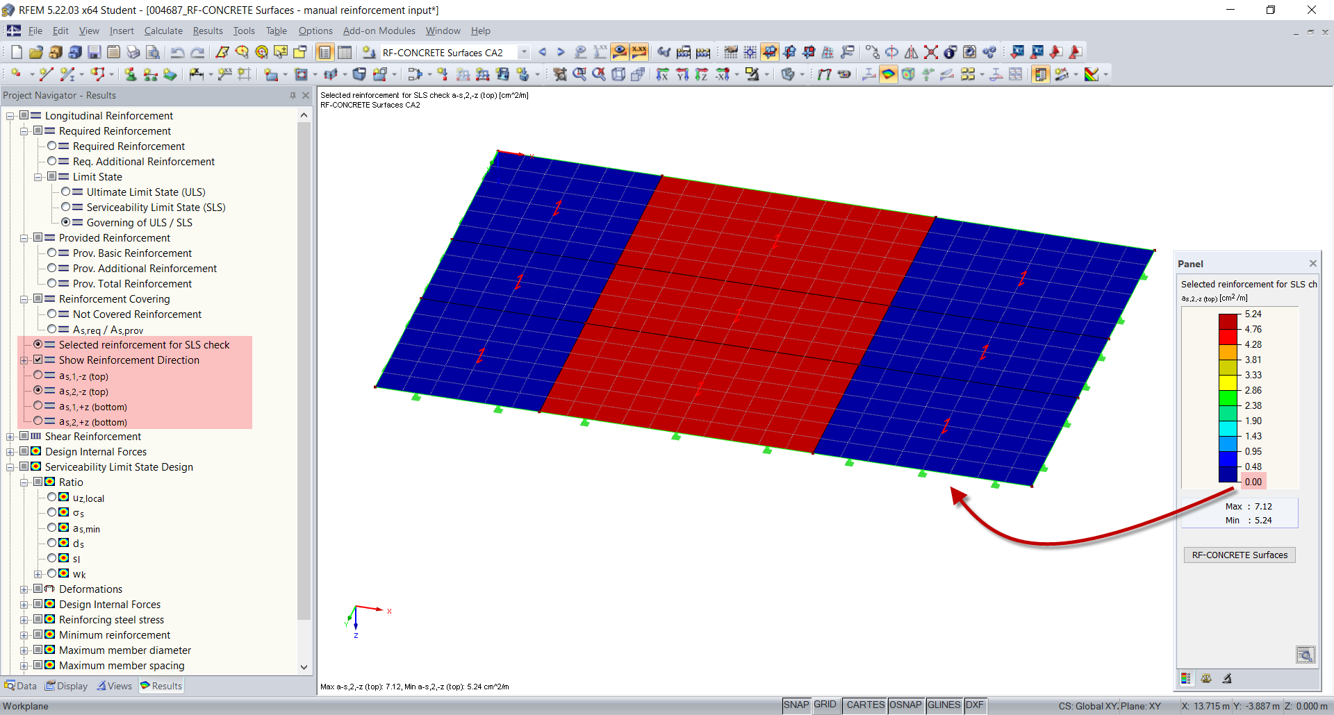 Armatura definita in modo errato con 0,00 cm²/m nelle sottozone della superficie