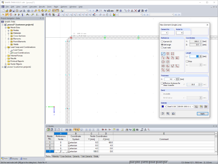Regolazione della sezione trasversale in SHAPE-THIN