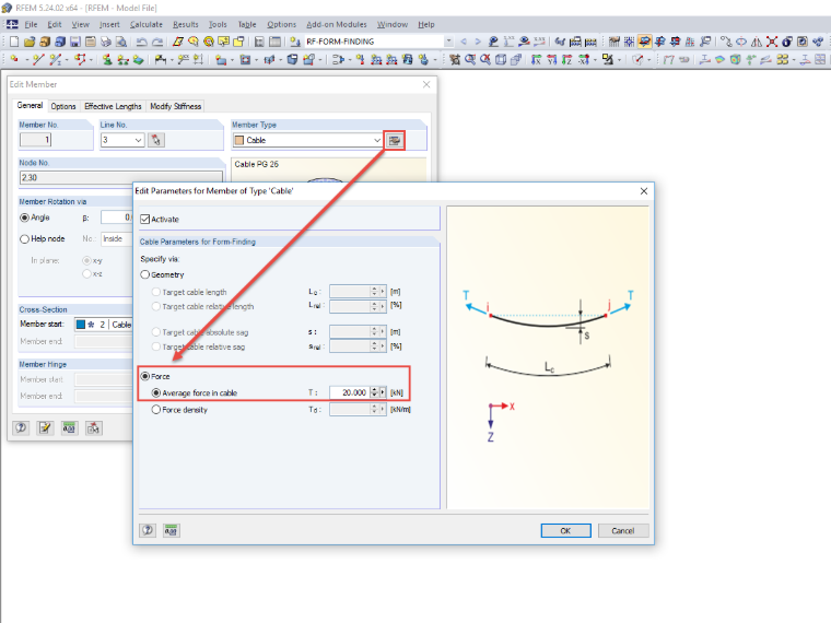 Parameter des Stabtyps "Seilstab"