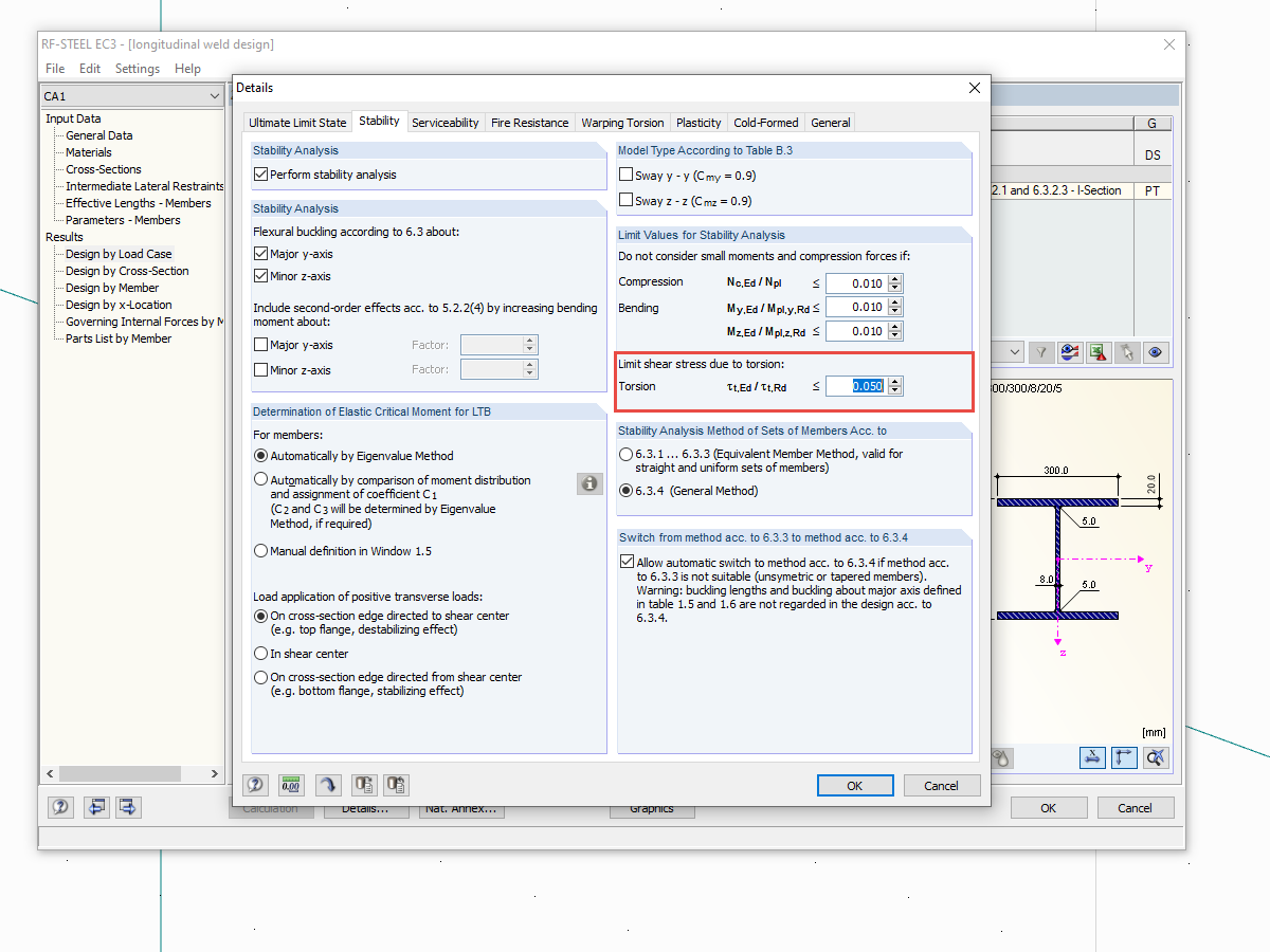 Valore limite delle tensioni di taglio torsionali per il progetto di stabilità