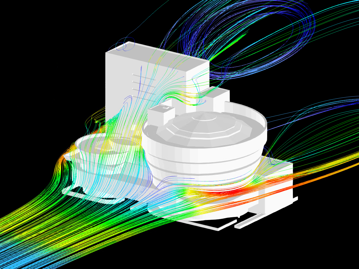 Museo Guggenheim e rendering dei risultati della simulazione del vento