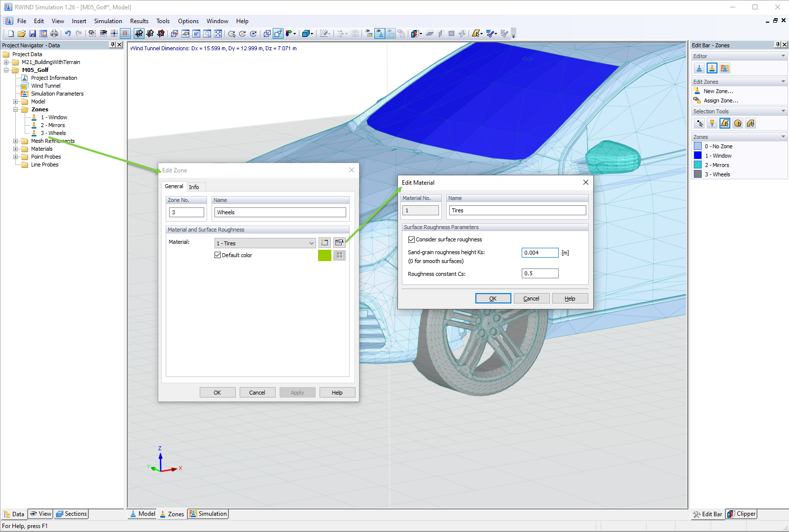RWIND Simulation | Definire la rugosità della superficie per il materiale della zona