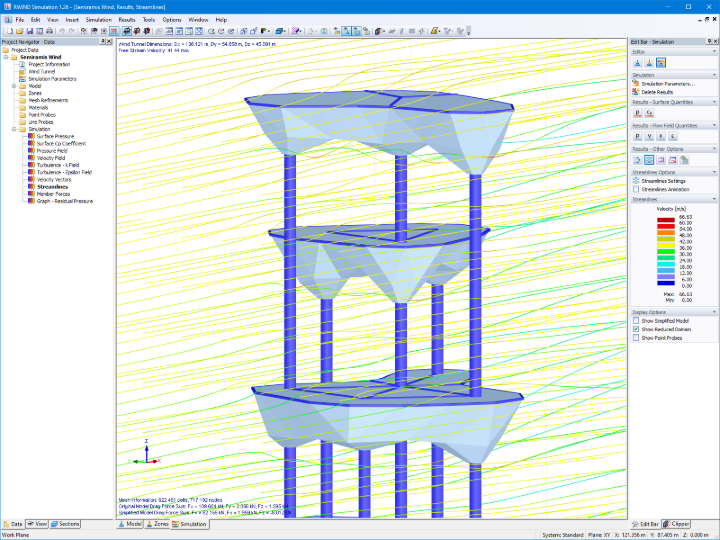 Streamline in RWIND Simulation nell'area delle ciotole della pianta superiore (© Timbatec)