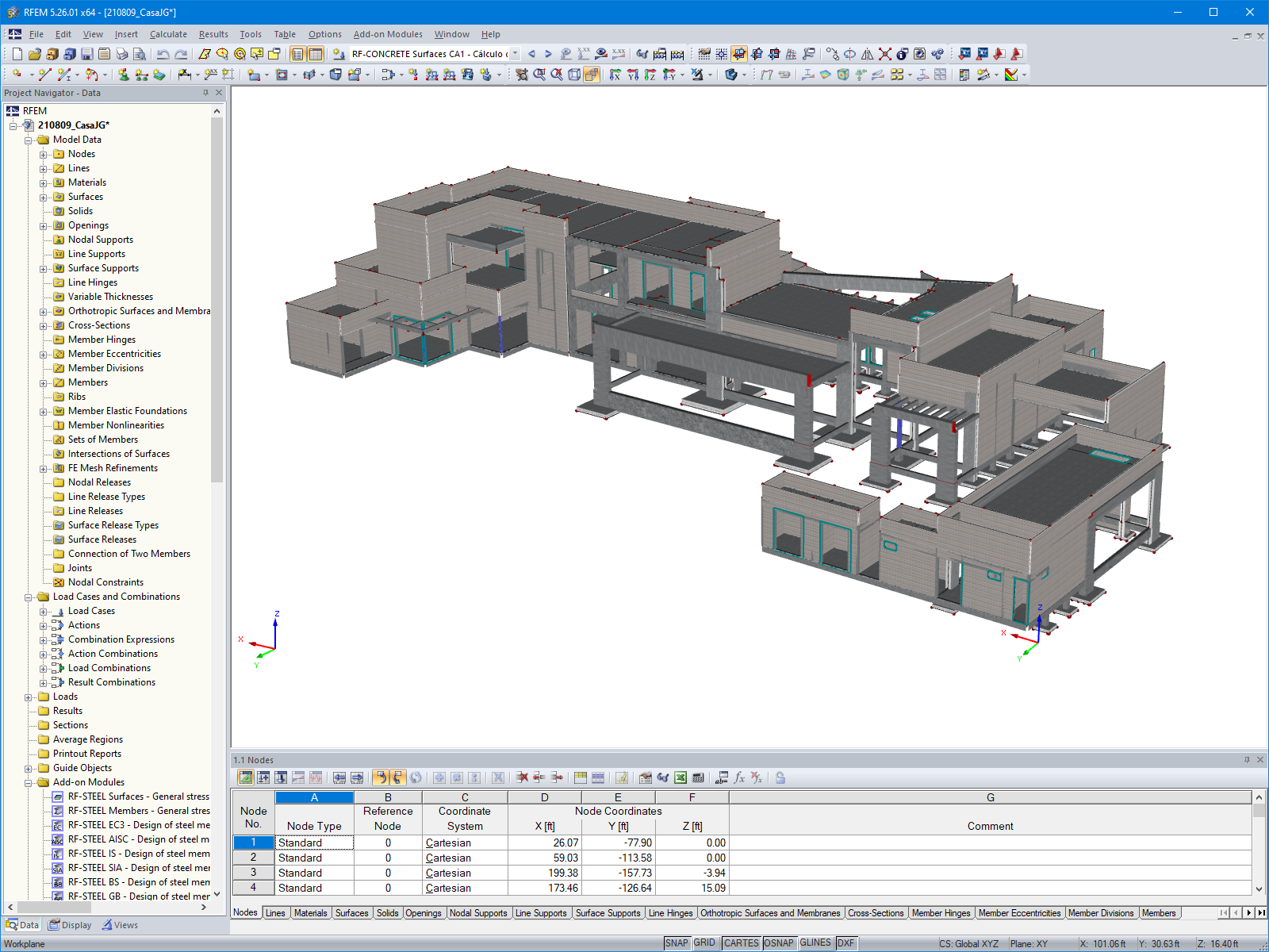 Modello 3D di edificio residenziale RFEM (© JCR Estructural)