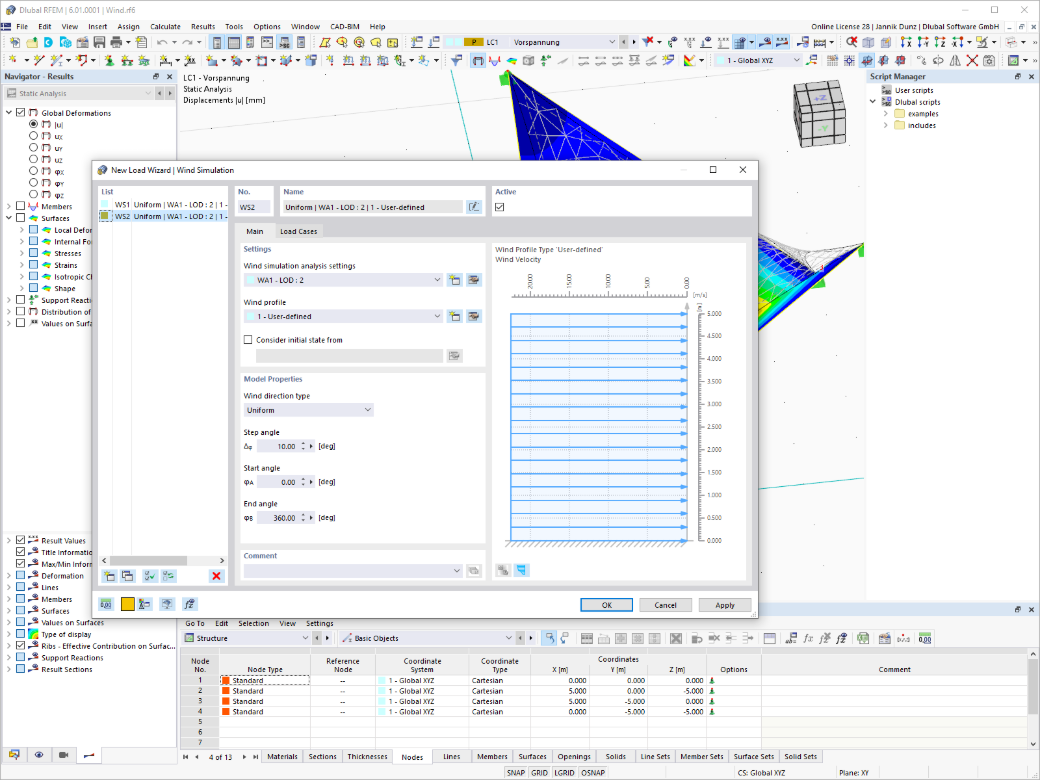 Procedura guidata di caricamento per la simulazione del vento in RFEM