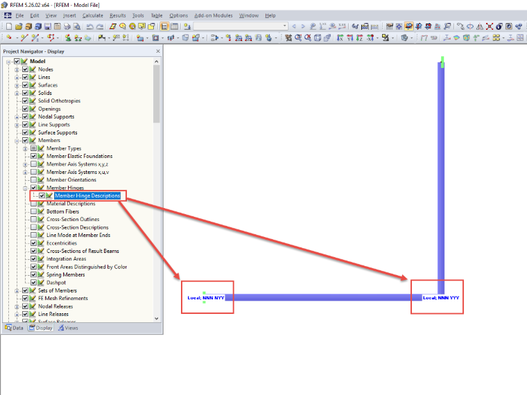 FAQ 005088 | Come posso visualizzare ulteriori informazioni sui vincoli interni delle estremità delle aste in un grafico?