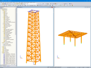 Modello della torre (a sinistra) e della piattaforma (a destra) in RFEM (© ingwh)