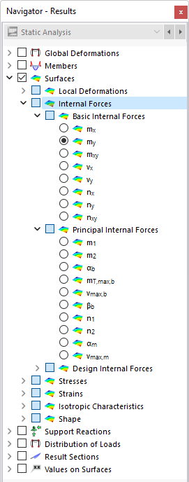 Selezione delle forze interne della superficie nel Navigatore