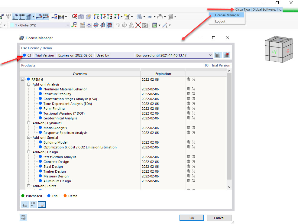 FAQ 005131 | Come posso modificare il tipo di licenza da "Demo" a "Trial" o "Acquistato" in RFEM 6?
