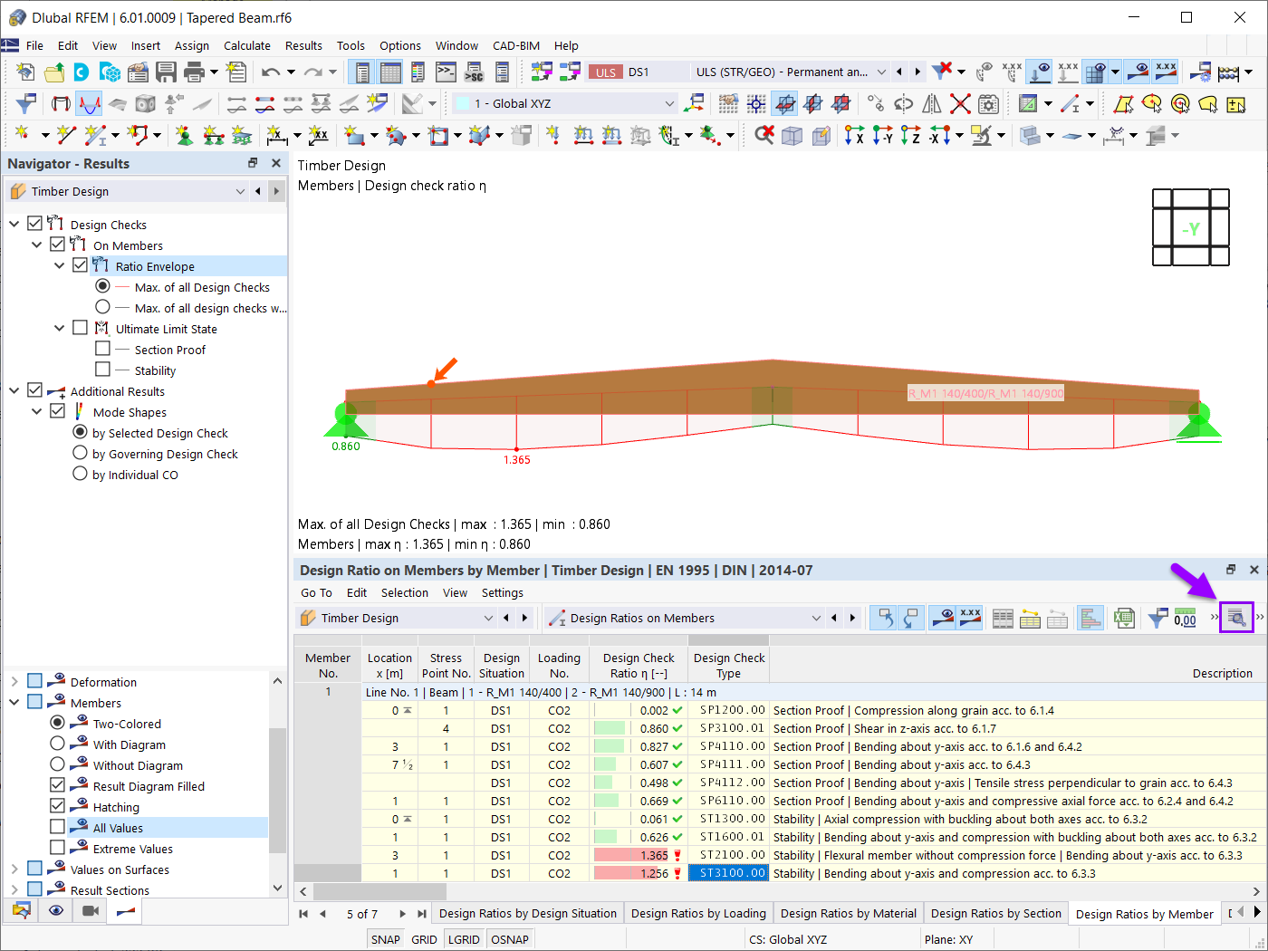 Risultati dalla progettazione di aste in legno rastremate e curve utilizzando il software di analisi strutturale
