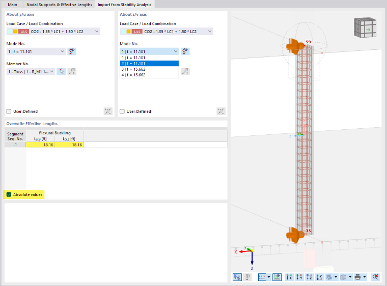 Importa lunghezze efficaci dall'analisi di stabilità