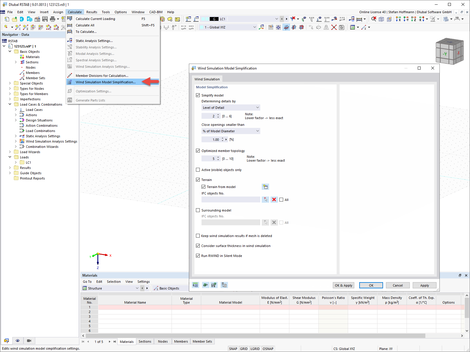 FAQ 005157 | Dove posso regolare le impostazioni della mia simulazione del vento in RFEM 6/RSTAB 9?