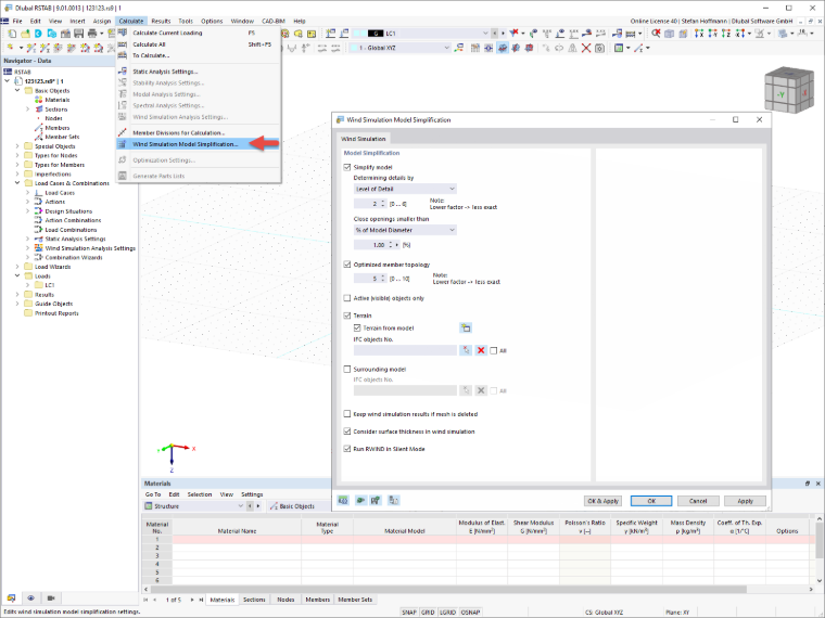 FAQ 005157 | Dove posso regolare le impostazioni della mia simulazione del vento in RFEM 6/RSTAB 9?