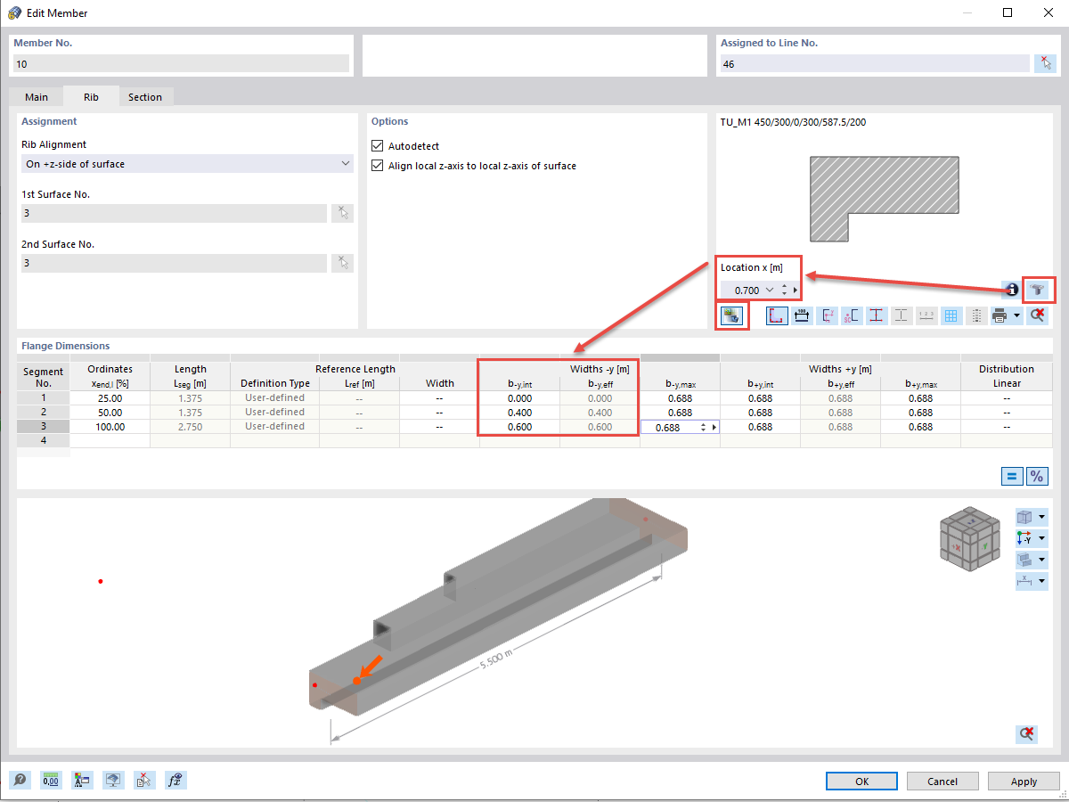 FAQ 005184 | Come posso rimuovere o ridurre la larghezza efficace di una nervatura in RFEM 6?