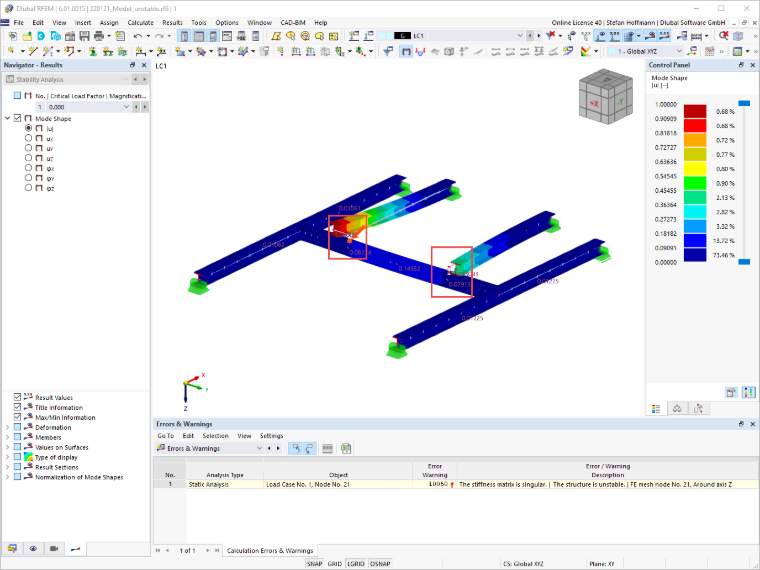 FAQ 005191 | Il mio modello in RFEM 6 è instabile. Come posso risolverlo?