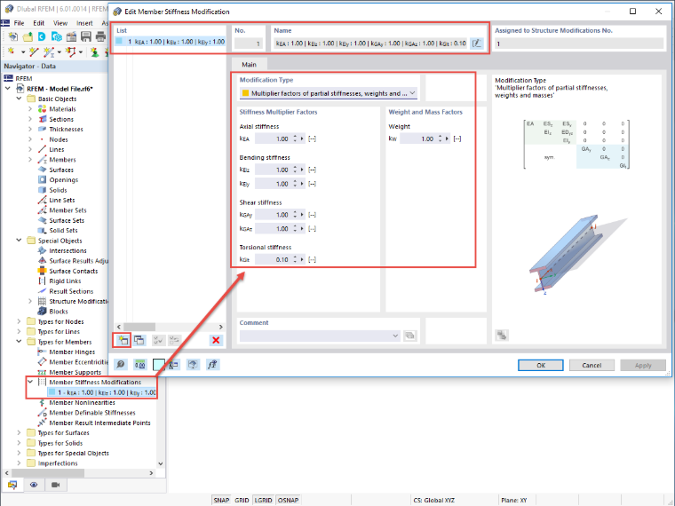 FAQ 005201 | Come posso modificare le rigidezze di aste particolari utilizzando un coefficiente in RFEM 6 e RSTAB 9?