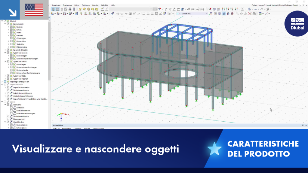 Visualizzazione della funzione per l'attivazione e la disattivazione di oggetti in un modello digitale