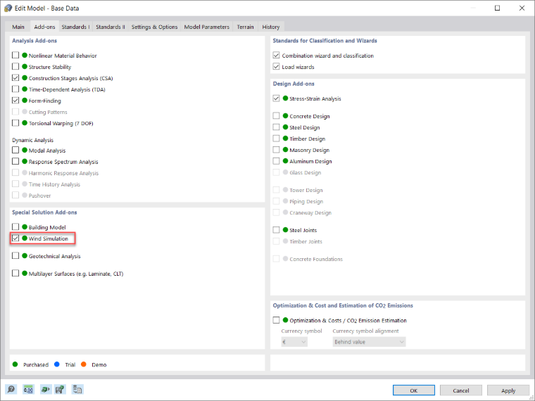 Simulazione del vento come add-on per una soluzione speciale