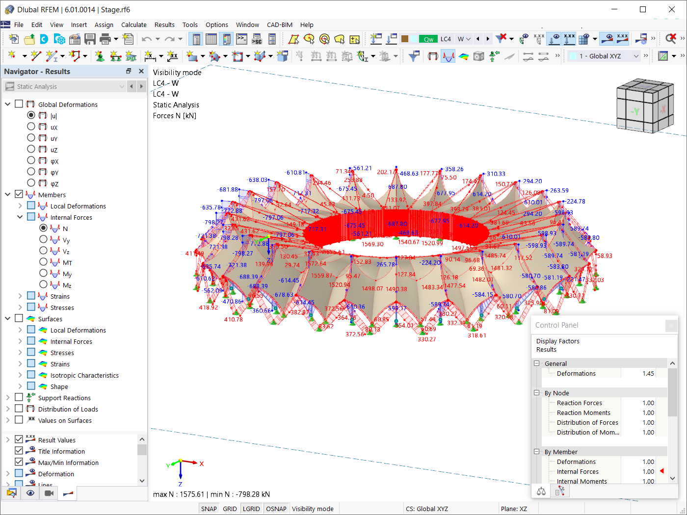 Risultati per il Caso di carico vento in RFEM 6
