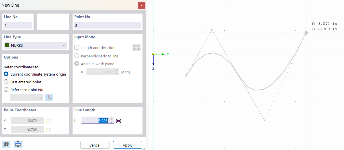 Impostazione grafica della linea NURBS
