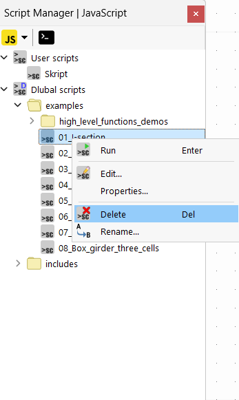 Elimina script in Gestione script