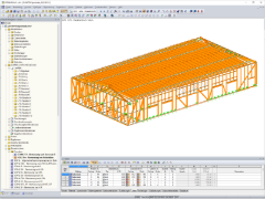 Modello 3D della struttura del capannone in legno in RSTAB (© MARX KRONTAL PARTNER)