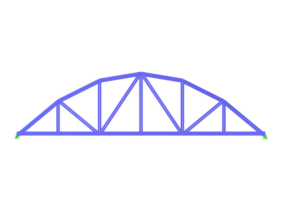 Trave bow-string con verifica del corrente superiore parabolico utilizzando elementi poligonali e dritti nella vista del modello di RSTAB.