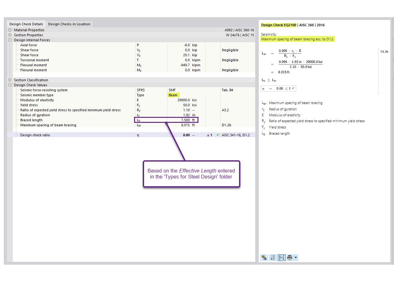 KB 001767 | AISC 341-16 Verifica dell'asta del telaio del momento in RFEM 6