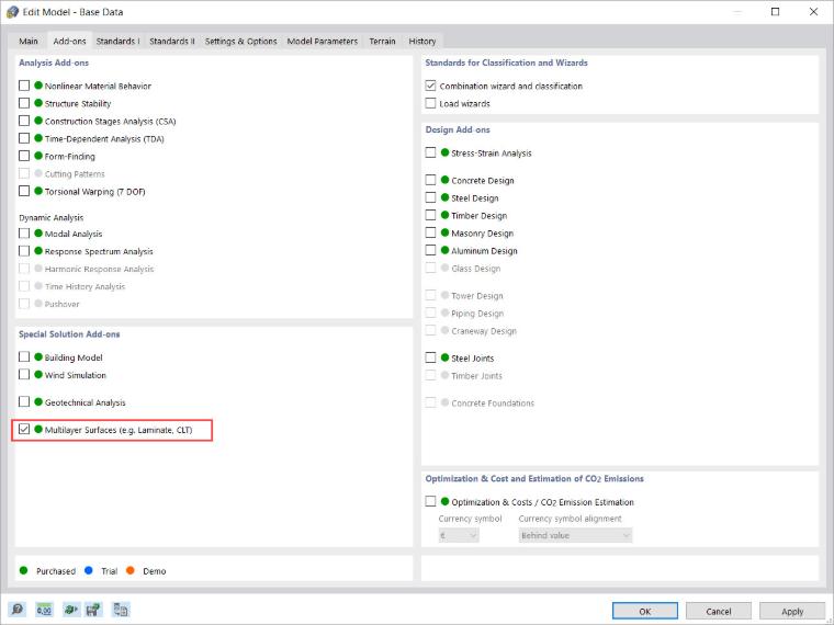 Add-on "Superfici multistrato" in Dati di base