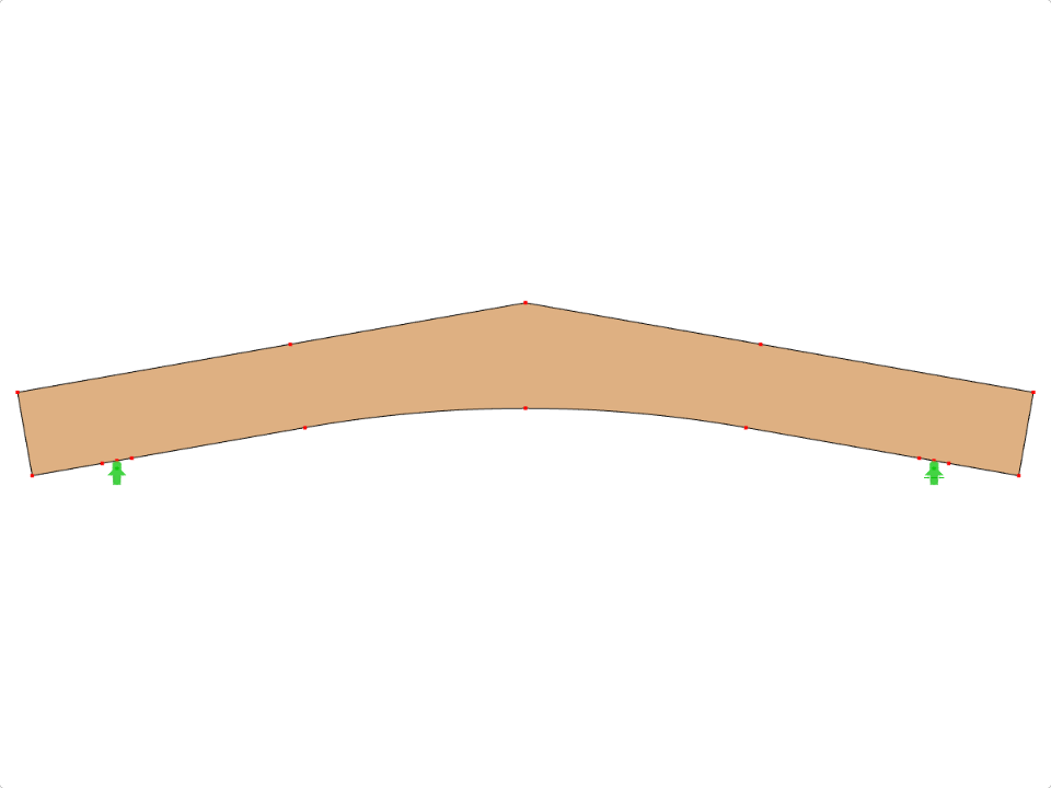 ID modello 588 | GLB0503 | Trave di legno lamellare incollato | Trave a falde | Altezza costante | Simmetrico | Sbalzi paralleli | Senza cuneo di colmo libero