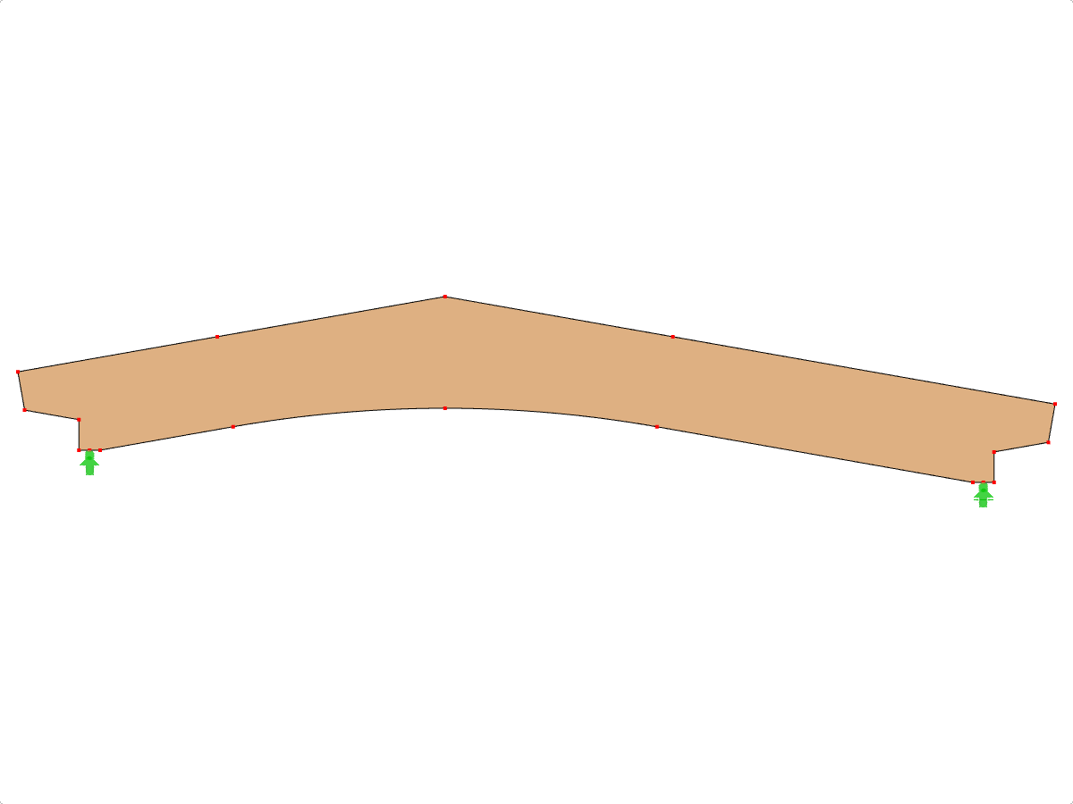 ID Modello 599 | GLB0510 | Trave Incollata | A falda curvata | Altezza costante | Asimmetrica | Cantilever svasato con offset | Senza cuneo di colmo mobile