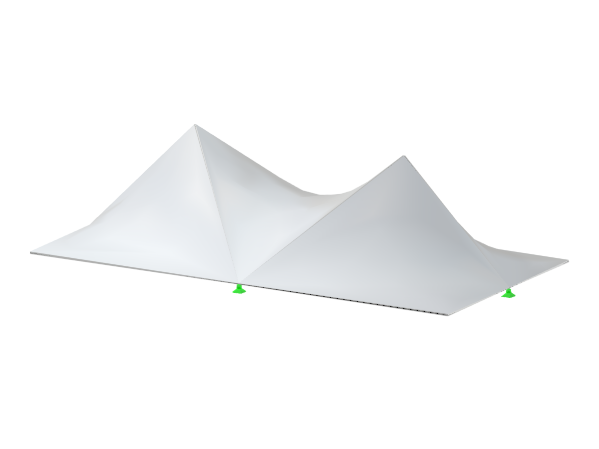 Strutture a guscio anticlastiche caratterizzate da cinque superfici a paraboloide iperbolico sono mostrate in una pianta rettangolare, illustrando sistemi di definizione spaziale.