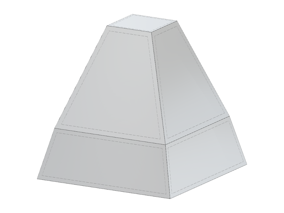 Questa immagine rappresenta una piramide tronca con una distinta sezione inferiore rastremata che illustra un design strutturale.