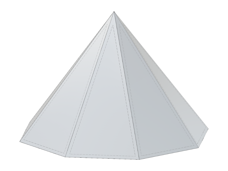 Una piramide ottagonale modellata utilizzando un blocco JavaScript parametrico consente l'inserimento della lunghezza del lato, del raggio del cerchio circoscritto o del raggio del cerchio inscritto.