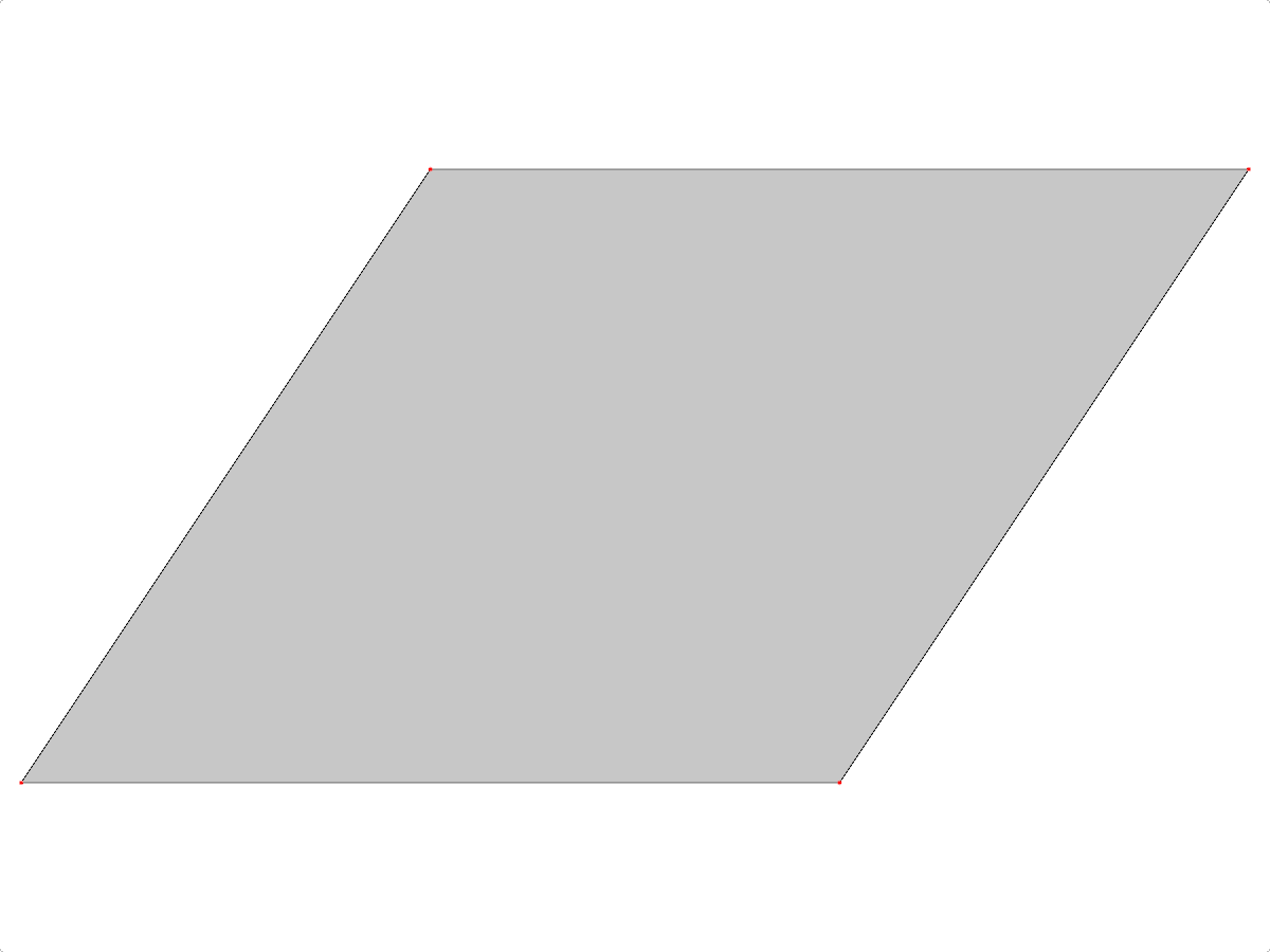 Rappresentazione visiva di una superficie strutturale a forma di parallelogramma resa in 3D, che mostra proprietà geometriche e dimensioni.