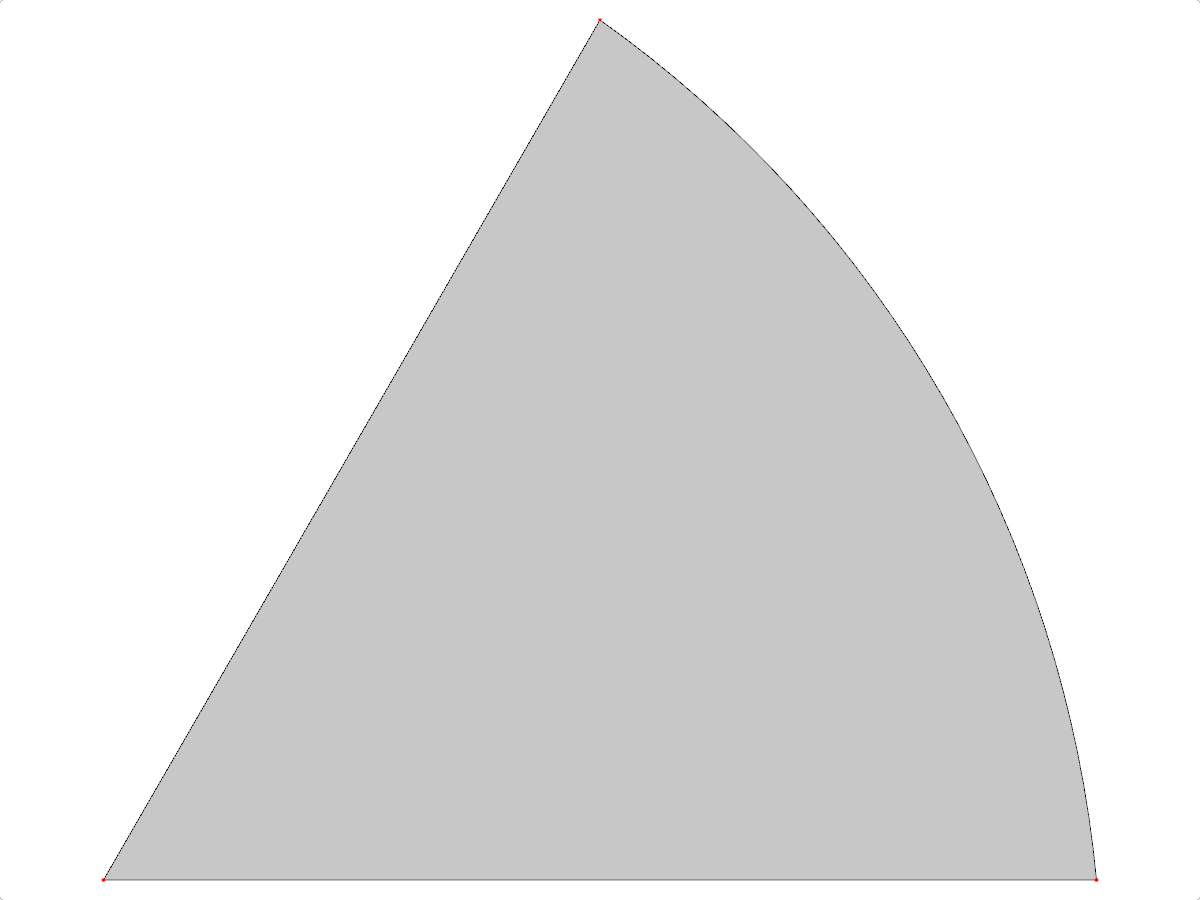 Rappresentazione grafica di una superficie a settore circolare in un software di analisi strutturale che evidenzia le proprietà geometriche e i metodi di calcolo.