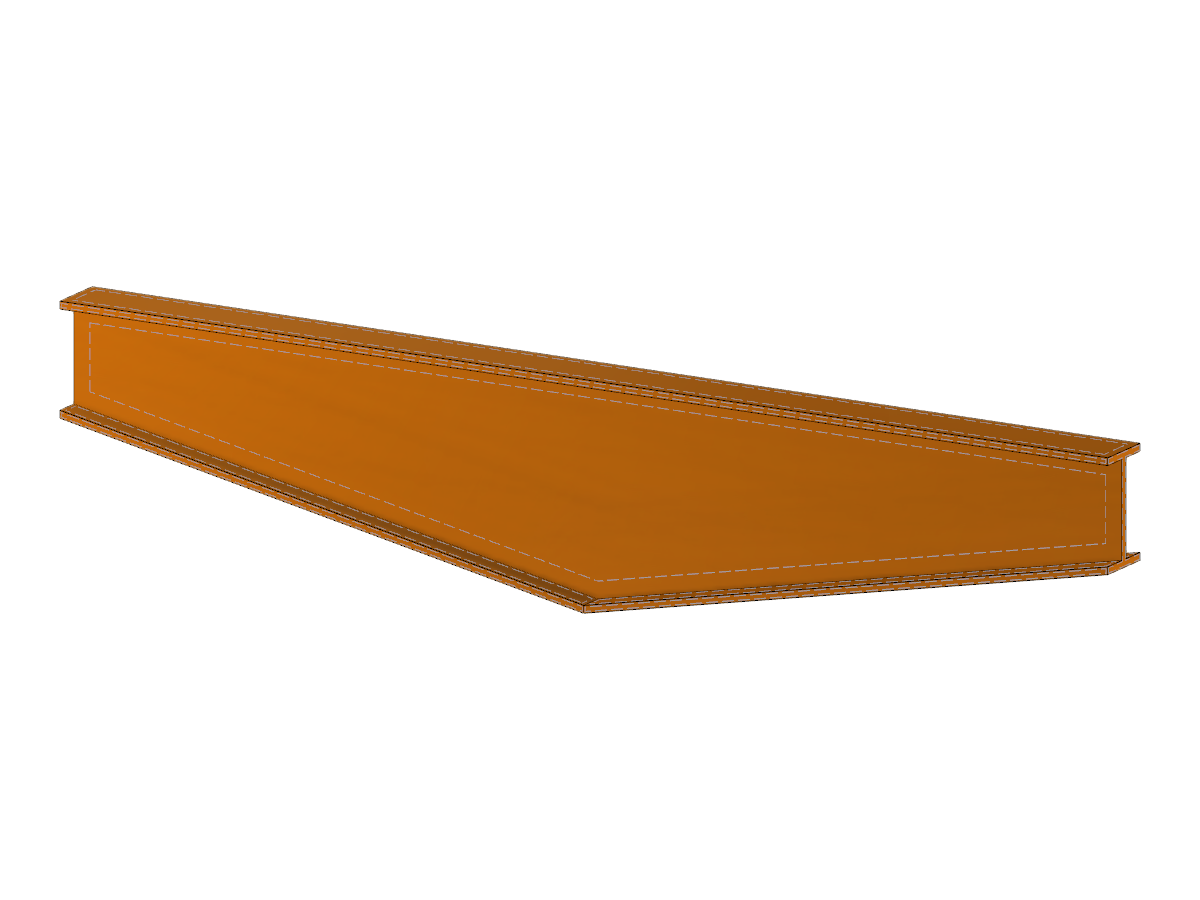 Vista dettagliata di travi da ponte in legno a forma di ventre di pesce in forma lineare con una sezione a I utilizzate nelle strutture ingegneristiche.