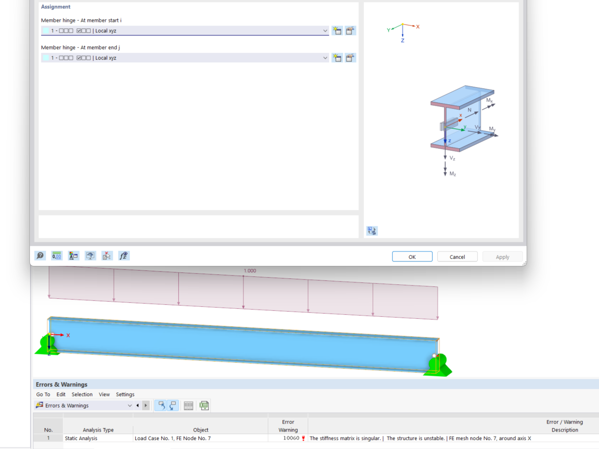 FAQ 005345 | Il mio modello in RFEM 6/RSTAB 9 è instabile. Quale potrebbe essere la causa?