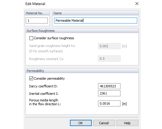 RWIND Dati di input della superficie permeabile