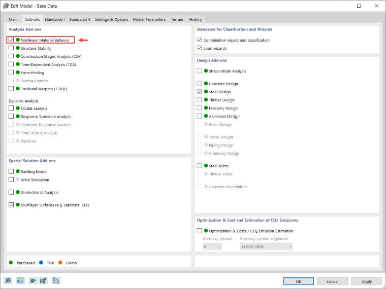 Add-on "Comportamento non lineare del materiale" per RFEM 6