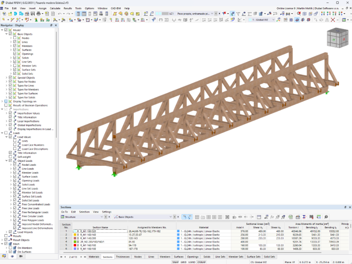 Modello di ponte pedonale in legno in RFEM | © SIDO Madera