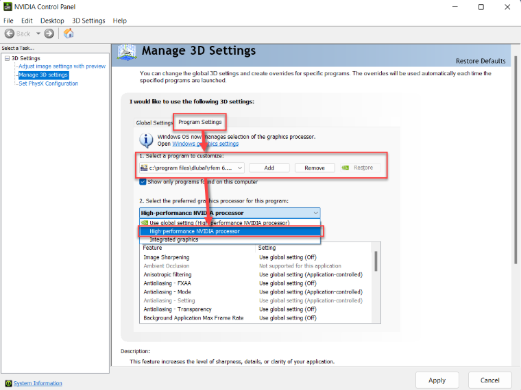 FAQ 005352 | Come posso assicurarmi che RFEM 6 e RSTAB 9 stiano utilizzando la scheda grafica dedicata nel mio computer?