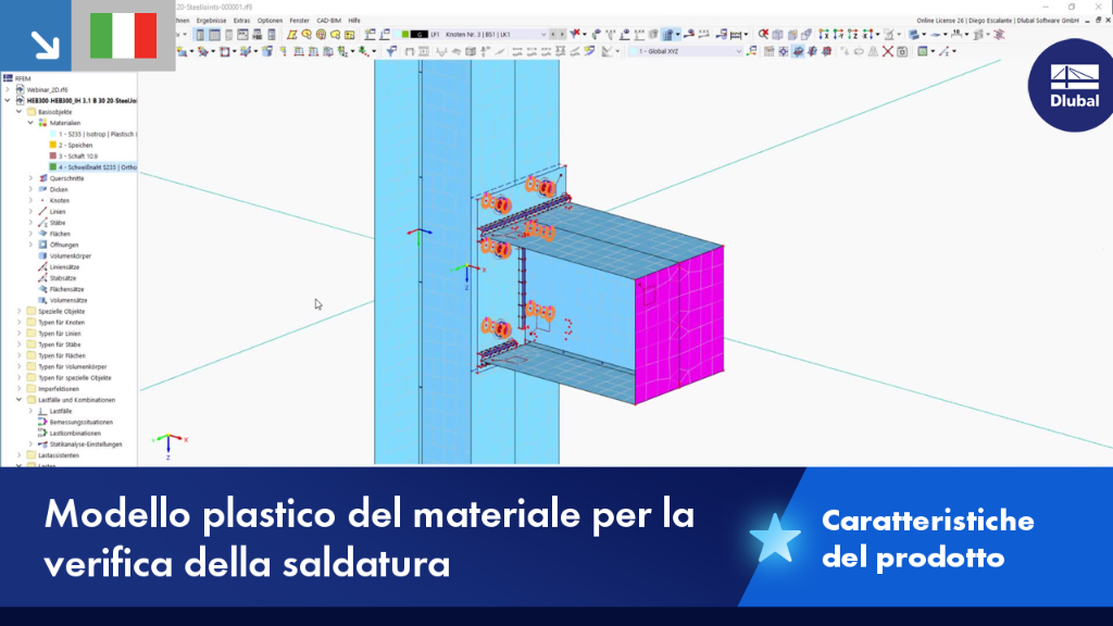 Modello di simulazione per la verifica delle saldature con proprietà dei materiali plastici